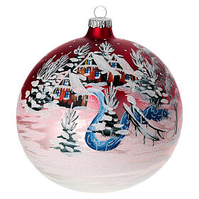 Palla per Albero vetro rossa paesaggio natalizio 150 mm