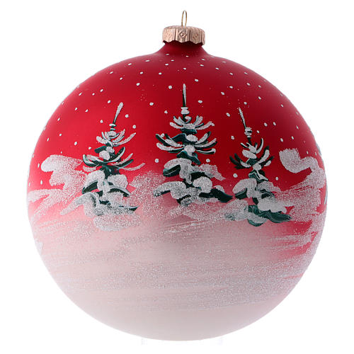 Red blown glass ball with winter scenery 15 cm 3
