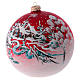 Red blown glass ball with winter scenery 15 cm s2