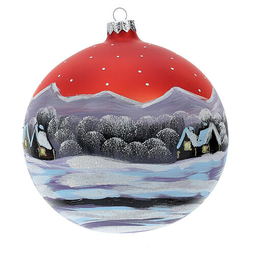 Christmas ball in glass with snowy hamlet at sunset 150 mm 3