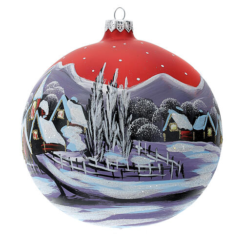 Blown glass ball with winter sunset 15 cm 3