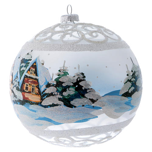 Weihnachtskugel aus transparentem Glas mit Schnee- und Eiseffekt-Verzierungen 150 mm 2