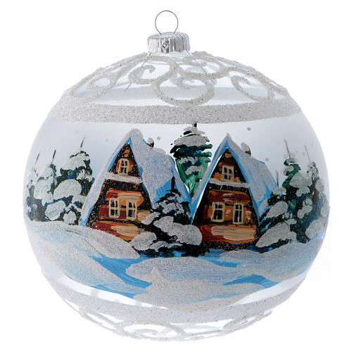 Transparent Christmas glass ball with snowy scenery 15 cm 1