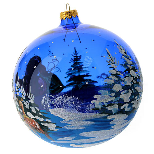 Christmas ball in blue transparent glass with Gifts by Santa Claus 150 mm 4