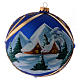 Christmas ball in blue glass with snowy landscape in golden frame 150 mm s3