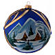 Palla di Natale vetro blu paesaggio innevato in cornice dorata 150 mm s1