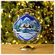 Palla di Natale vetro blu paesaggio innevato in cornice dorata 150 mm s2