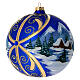 Palla di Natale vetro blu paesaggio innevato in cornice dorata 150 mm s4