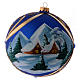 Bola de Natal vidro azul paisagem nevada com moldura dourada 150 mm s3