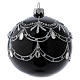 Christmas ball in black glass with silver frieze and diamond drops 100 mm s1