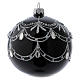 Black blown glass ball with silver glitter design and gems 10 cm s1