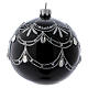 Black blown glass ball with silver glitter design and gems 10 cm s2