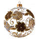 Transparent blown glass Christmas ball with gold flower decoration 10 cm s1
