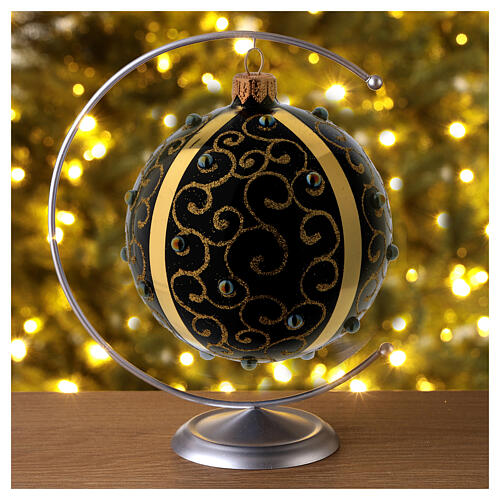 Christmas ball in black glass with golden doodles 100 mm 2