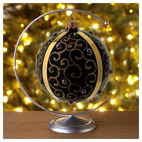 Pallina di Natale vetro nero con ghirigori dorati 100 mm