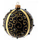 Black blown glass ball with gold glitter design and gems 10 cm s1