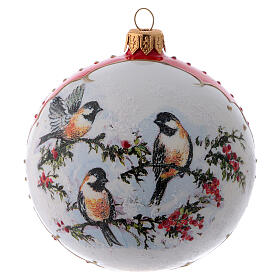 Verzierte Weihnachtskugel aus Glas mit Vögeln auf Zweigen, 100 mm