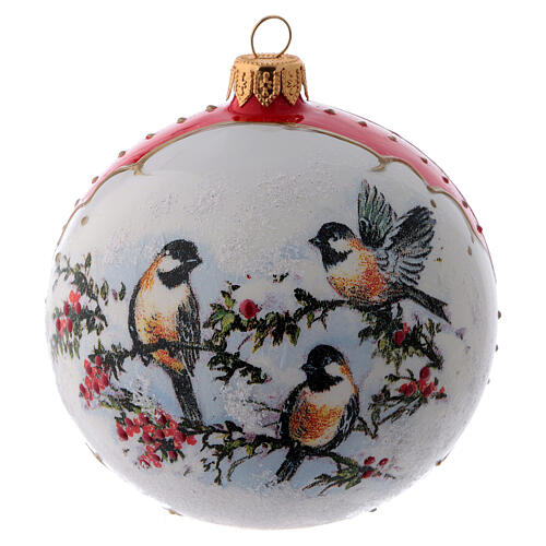 Verzierte Weihnachtskugel aus Glas mit Vögeln auf Zweigen, 100 mm 4