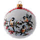 Bola Navidad vidrio blanco adorno pájaros sobre ramas de acebo 100 mm s4