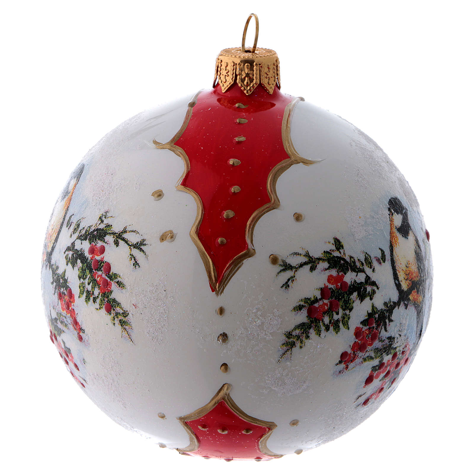 Boule Noël verre blanc décoration oiseaux sur branches de | vente en