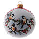 Pallina Natale vetro bianco ornamento Uccelli su rami di Agrifoglio  100 mm s1