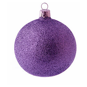 Christmas balls in fuchsia blown glass with glitter 80 mm 6 pieces