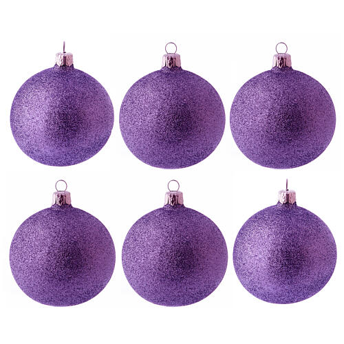 Christmas balls in fuchsia blown glass with glitter 80 mm 6 pieces 1
