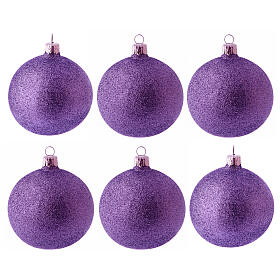 Bolitas de Navidad 6 piezas fucsia con purpurina 80 mm vidrio soplado