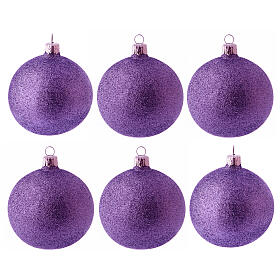 Boule de Noël 6 pcs fuchsia avec paillettes 80 mm verre soufflé