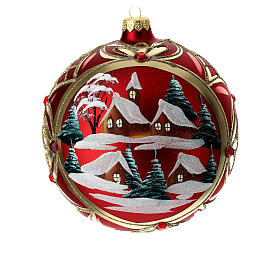 Palla di Natale 150 mm paesaggio invernale sfondo rosso vetro soffiato