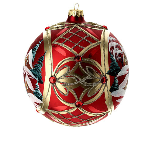 Red blown glass ball with winter scenery 15 cm 6