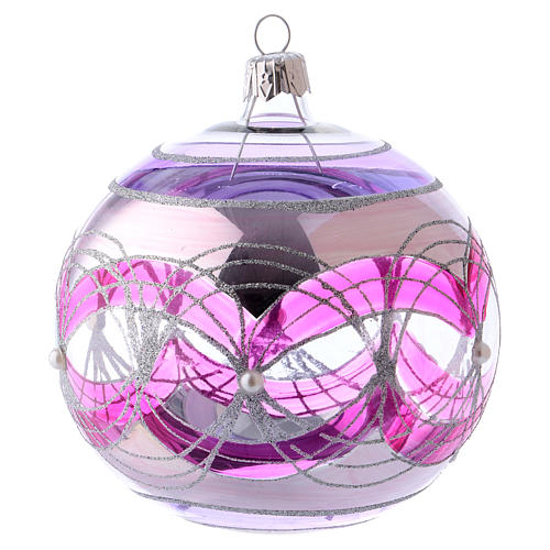 Boule de Noël 100 mm transparente fuchsia décorations argentées verre soufflé 2