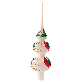Christmas tree topper in white blown glass with mistletoe 36 cm