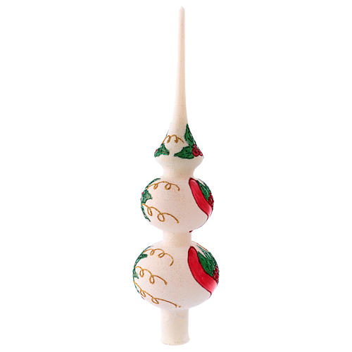 Christmas tree topper in white blown glass with mistletoe 36 cm 2