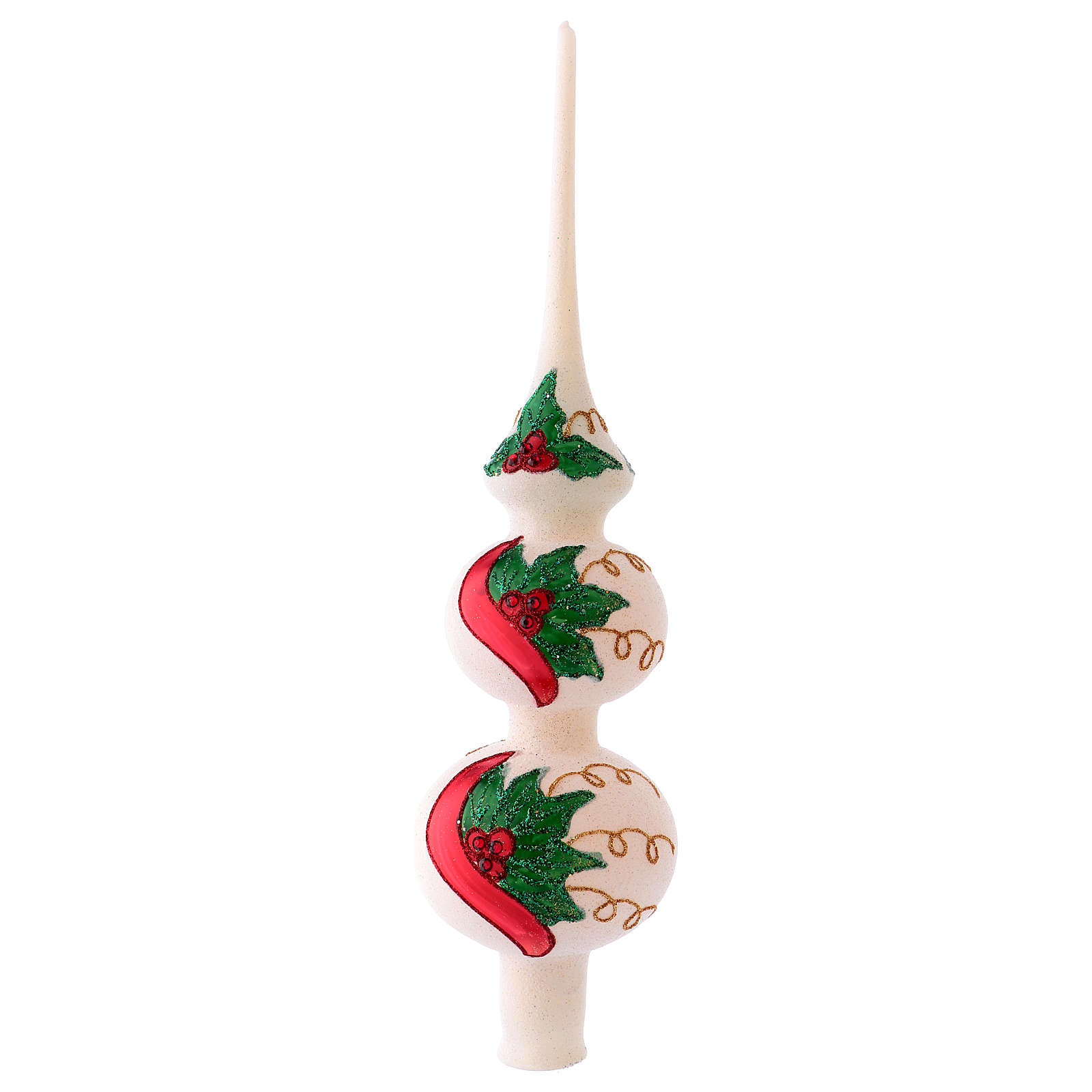 Vischio Natale.Puntale Vetro Soffiato Albero Natale Bianco Vischio 36 Cm Vendita Online Su Holyart