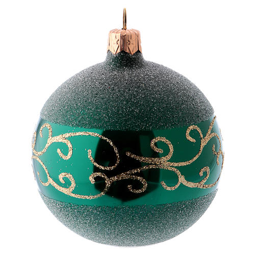 Christmas balls in green blown glass with golden decorations 80 mm 6 pieces 2