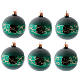 Christmas balls in green blown glass with golden decorations 80 mm 6 pieces s1