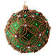 Weihnachtskugel aus mundgeblasenem Glas Grundton Grün verziert mit weißen und grünen Perlen 80 mm s2