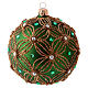 Green blown glass ball with golden glitter flowers design 8 cm s1
