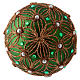 Green blown glass ball with golden glitter flowers design 10 cm s3
