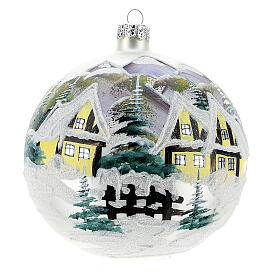 Weihnachtsbaumkugel aus mundgeblasenem Glas Motiv winterliches Alpendorf 120 mm