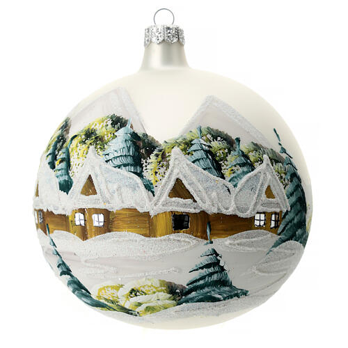 Weihnachtsbaumkugel aus mundgeblasenem Glas Motiv winterliches Alpendorf 120 mm 7