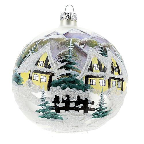 Weihnachtsbaumkugel aus mundgeblasenem Glas Motiv winterliches Alpendorf 120 mm 1