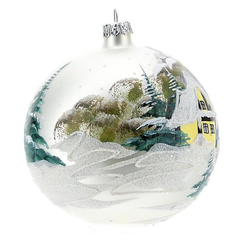 Weihnachtsbaumkugel aus mundgeblasenem Glas Motiv winterliches Alpendorf 120 mm 4