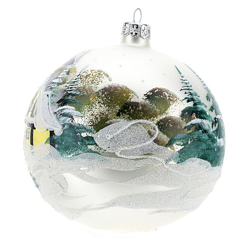 Christmas ball 120 mm in blown glass with snowy Alpine village 3
