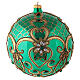 Christmas ball in blown glass 200 mm, green with golden flower decoration s1