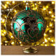Christmas ball in blown glass 200 mm, green with golden flower decoration s2