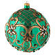 Christmas ball in blown glass 200 mm, green with golden flower decoration s3