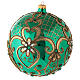 Christmas ball in blown glass 200 mm, green with golden flower decoration s4