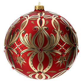 Weihnachtsbaumkugel aus mundgeblasenem Glas Grundton Rot mit goldenen floralen Verzierungen 200 mm